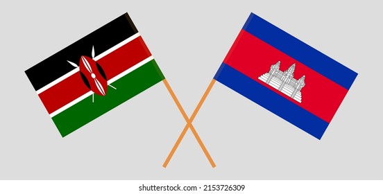 Crossed flags of Kenya and Cambodia. Official colors. Correct proportion