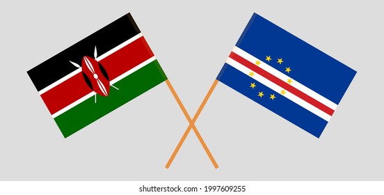 Crossed flags of Kenya and Cape Verde. Official colors. Correct proportion