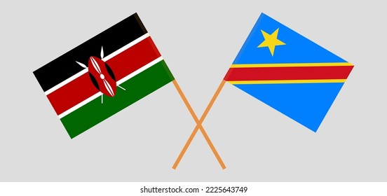 Banderas cruzadas de Kenya y la República Democrática del Congo. Colores oficiales. Proporción correcta. Ilustración del vector
