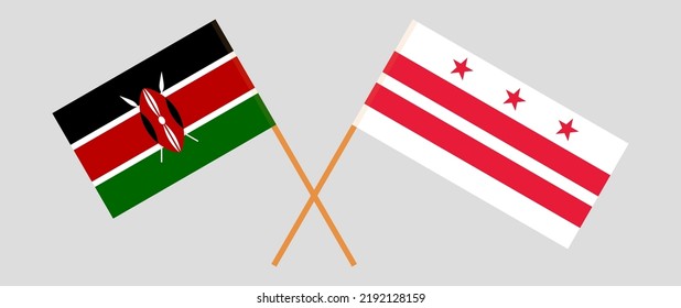 Crossed flags of Kenya and the District of Columbia. Official colors. Correct proportion. Vector illustration
