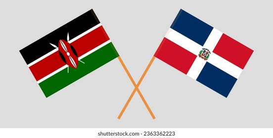 Crossed flags of Kenya and Dominican Republic. Official colors. Correct proportion. Vector illustration
