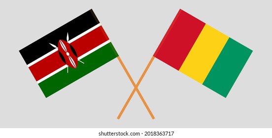 Banderas cruzadas de Kenia y Guinea. Colores oficiales. Proporción correcta