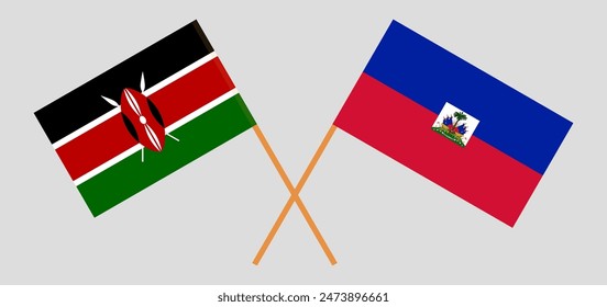 Crossed flags of Kenya and Haiti. Official colors. Correct proportion. Vector illustration
