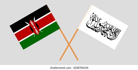 Crossed flags of Kenya and Islamic Emirate of Afghanistan. Official colors. Correct proportion