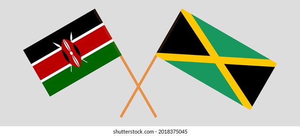 Crossed flags of Kenya and Jamaica. Official colors. Correct proportion