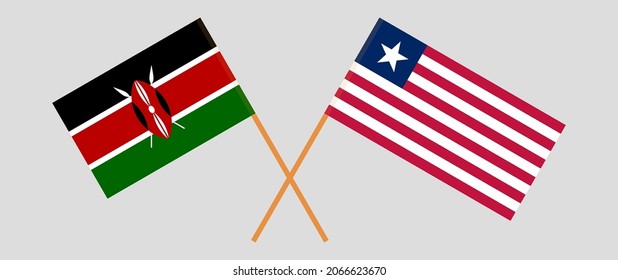 Crossed flags of Kenya and Liberia. Official colors. Correct proportion