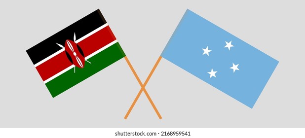 Crossed flags of Kenya and Micronesia. Official colors. Correct proportion. Vector illustration