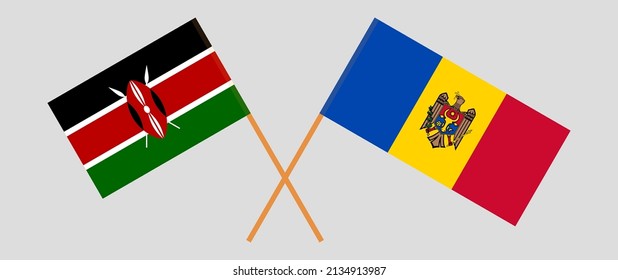 Crossed flags of Kenya and Moldova. Official colors. Correct proportion. Vector illustration
