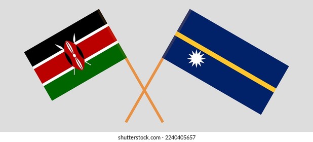 Crossed flags of Kenya and Nauru. Official colors. Correct proportion. Vector illustration
