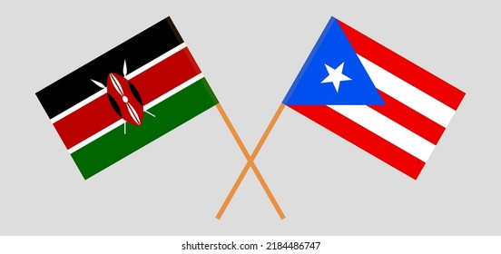Crossed flags of Kenya and Puerto Rico. Official colors. Correct proportion. Vector illustration
