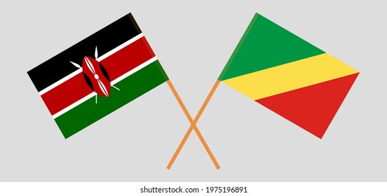 Crossed flags of Kenya and Republic of the Congo. Official colors. Correct proportion