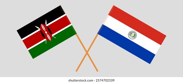 Crossed flags of Kenya and Republic of Paraguay. Official colors. Correct proportion. Vector illustration.
