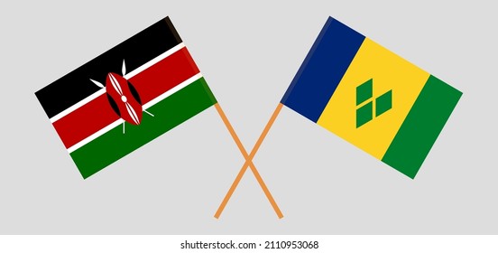 Banderas cruzadas de Kenia y San Vicente y las Granadinas. Colores oficiales. Proporción correcta. Ilustración del vector

