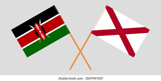 Crossed flags of Kenya and The State of Alabama. Official colors. Correct proportion