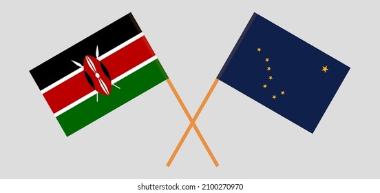 Crossed flags of Kenya and the State of Alaska. Official colors. Correct proportion. Vector illustration
