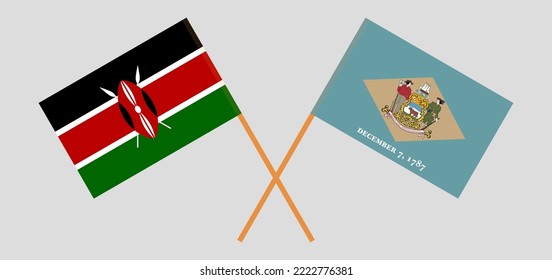Crossed flags of Kenya and The State of Delaware. Official colors. Correct proportion. Vector illustration
