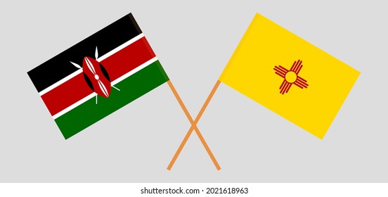 Banderas cruzadas de Kenia y el Estado de Nuevo México. Colores oficiales. Proporción correcta