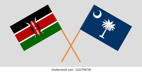 Crossed flags of Kenya and The State of South Carolina. Official colors. Correct proportion. Vector illustration

