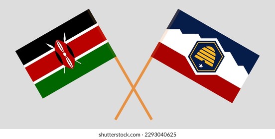 Crossed flags of Kenya and The State of Utah. Official colors. Correct proportion. Vector illustration
