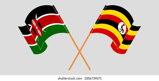 Crossed flags of Kenya and Uganda. Official colors. Correct proportion