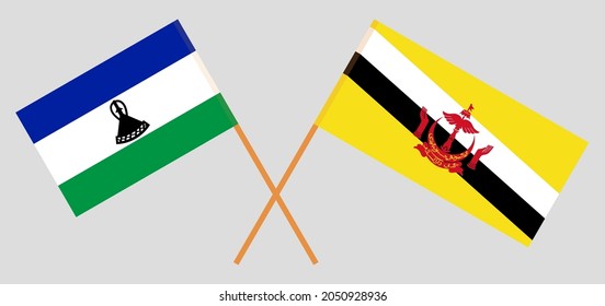 Crossed flags of the Kingdom of Lesotho and Brunei. Official colors. Correct proportion