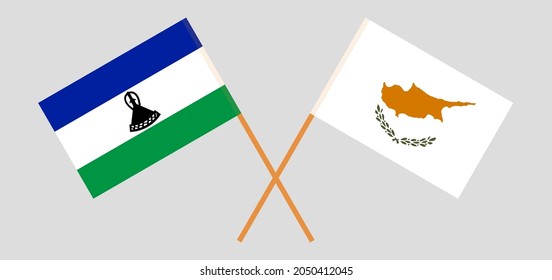Crossed flags of the Kingdom of Lesotho and Cyprus. Official colors. Correct proportion