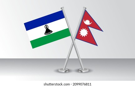 Crossed flags of Kingdom of Lesotho and State of Alaska. Official colors. Correct proportion. Banner design