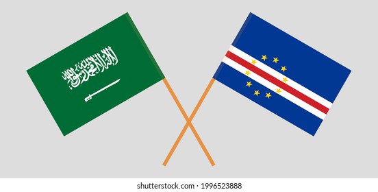 Crossed flags of the Kingdom of Saudi Arabia and Cape Verde. Official colors. Correct proportion