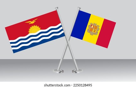 Crossed flags of Kiribati and Andorra. Official colors. Correct proportion. Banner design
