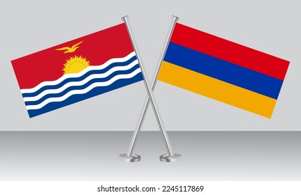 Crossed flags of Kiribati and Armenia. Official colors. Correct proportion. Banner design

