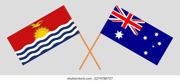 Crossed flags of Kiribati and Australia. Official colors. Correct proportion. Vector illustration