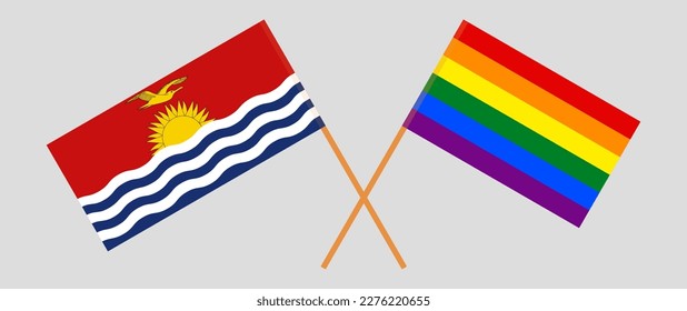 Crossed flags of Kiribati and LGBTQ. Official colors. Correct proportion. Vector illustration