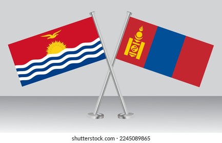 Crossed flags of Kiribati and Mongolia. Official colors. Correct proportion. Banner design
