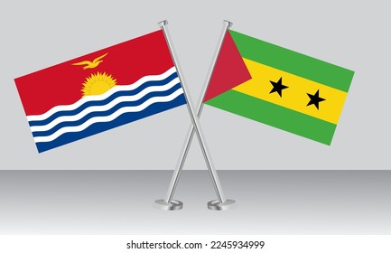 Banderas cruzadas de Kiribati y Santo Tomé Príncipe. Colores oficiales. Proporción correcta. Diseño de pancartas
