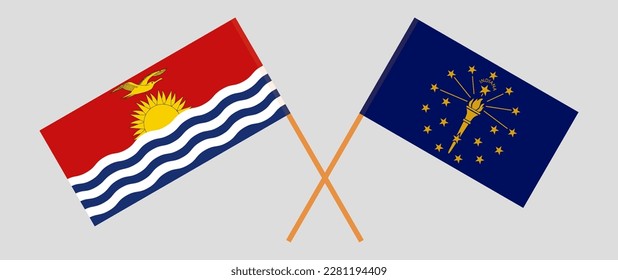 Crossed flags of Kiribati and the State of Indiana. Official colors. Correct proportion. Vector illustration