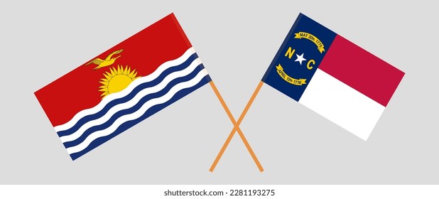 Crossed flags of Kiribati and The State of North Carolina. Official colors. Correct proportion. Vector illustration