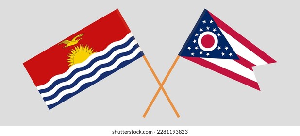 Crossed flags of Kiribati and the State of Ohio. Official colors. Correct proportion. Vector illustration