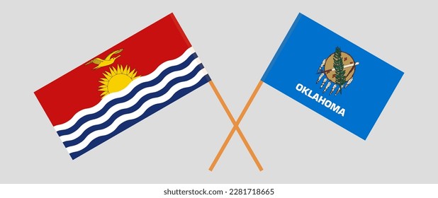 Banderas cruzadas de Kiribati y El estado de Oklahoma. Colores oficiales. Proporción correcta. Ilustración del vector
