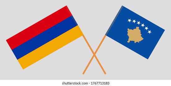 Crossed flags of Kosovo and Armenia. Official colors. Correct proportion. Vector illustration
