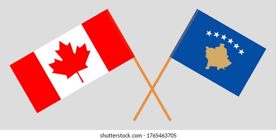 Crossed flags of Kosovo and Canada. Official colors. Correct proportion. Vector illustration
