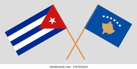 Crossed flags of Kosovo and Cuba. Official colors. Correct proportion. Vector illustration

