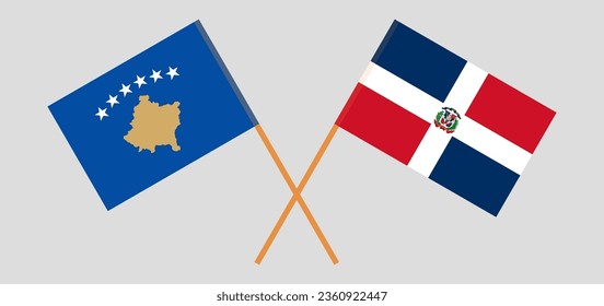 Crossed flags of Kosovo and Dominican Republic. Official colors. Correct proportion. Vector illustration
