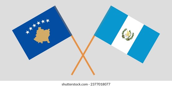 Crossed flags of Kosovo and Guatemala. Official colors. Correct proportion. Vector illustration
