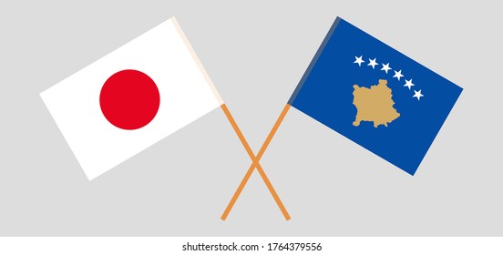 Crossed flags of Kosovo and Japan. Official colors. Correct proportion. Vector illustration
