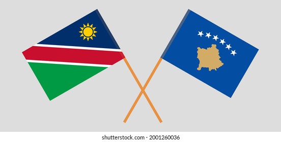 Banderas cruzadas de Kosovo y Namibia. Colores oficiales. Proporción correcta