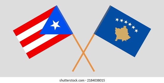 Crossed flags of Kosovo and Puerto Rico. Official colors. Correct proportion. Vector illustration
