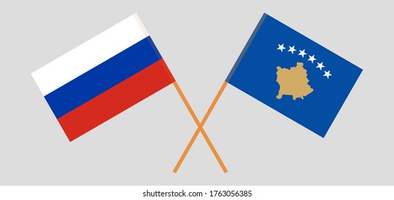 Crossed flags of Kosovo and Russia. Official colors. Correct proportion. Vector illustration
