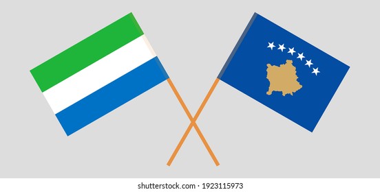 Crossed flags of Kosovo and Sierra Leone. Official colors. Correct proportion