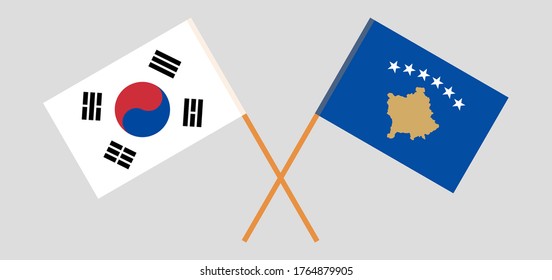 Crossed flags of Kosovo and South Korea. Official colors. Correct proportion. Vector illustration
