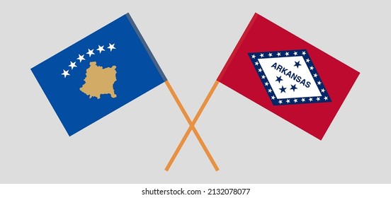 Crossed flags of Kosovo and The State of Arkansas. Official colors. Correct proportion. Vector illustration

